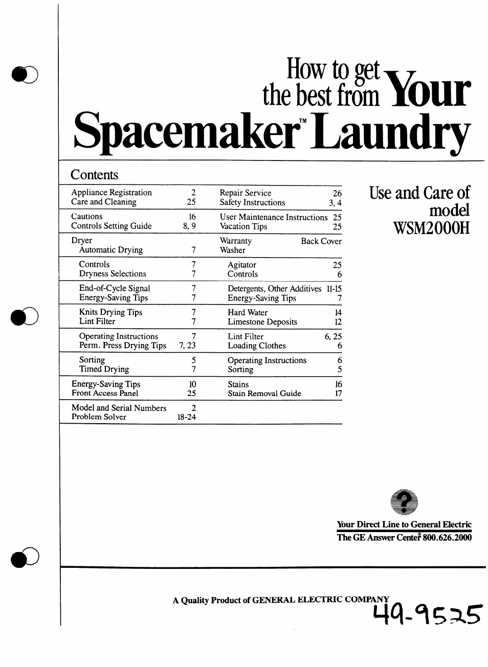 GE Spacemaker WSM2000H User Manual | 28 pages