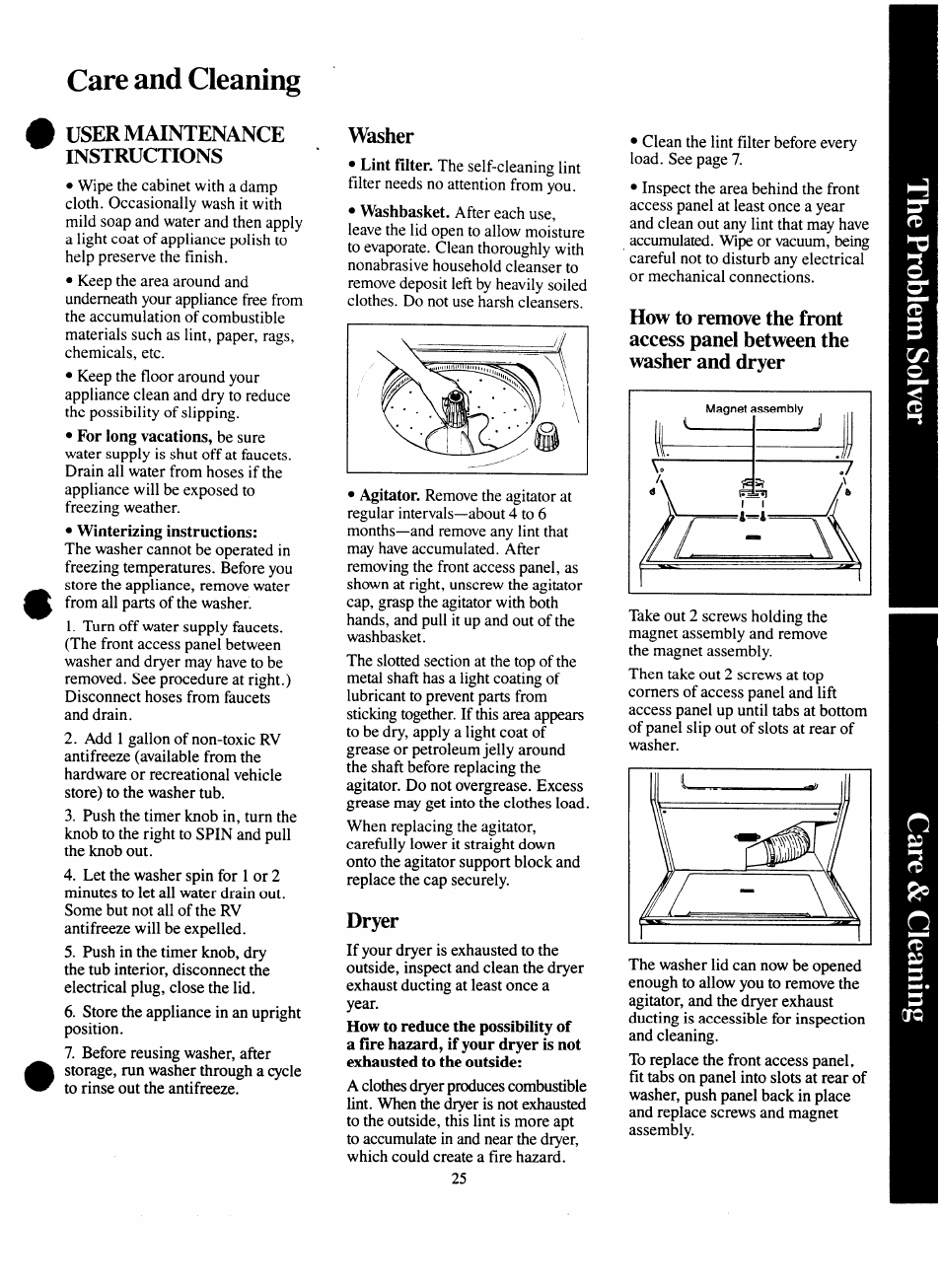 Usm maintenance insiructions, Washer, Dryer | Саге and cleaning | GE Spacemaker WSM2000H User Manual | Page 25 / 28