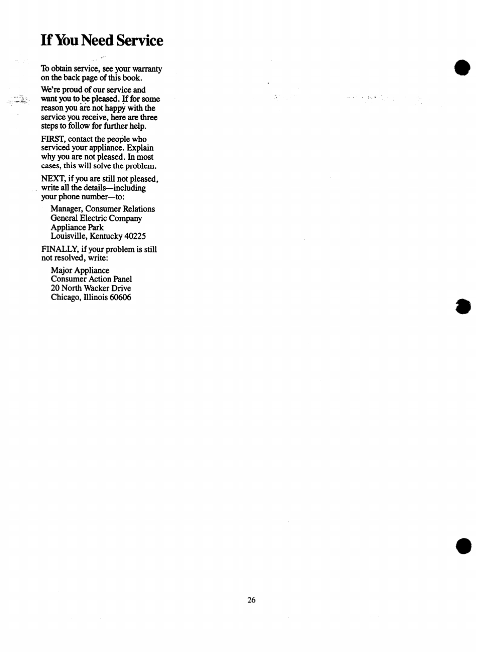 Need service | GE Spacemaker WSM2000H User Manual | Page 26 / 28