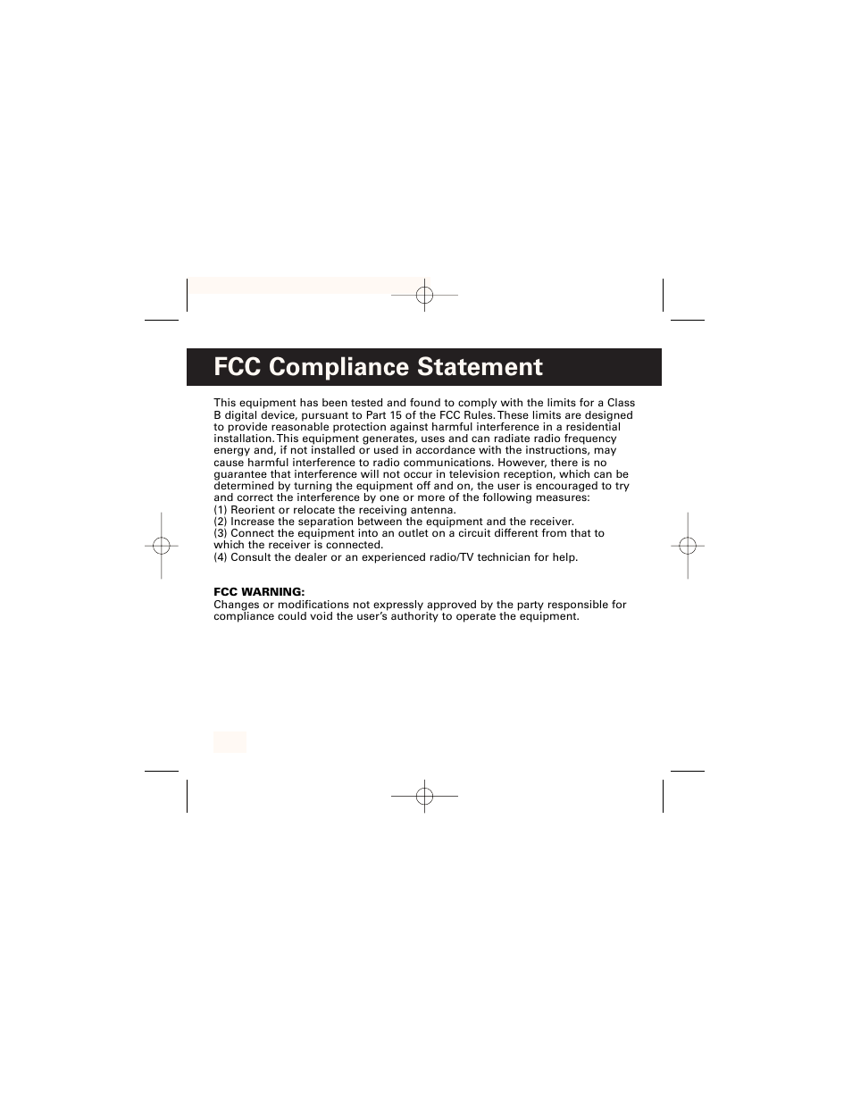 Fcc compliance statement | GE HO97958 User Manual | Page 15 / 43