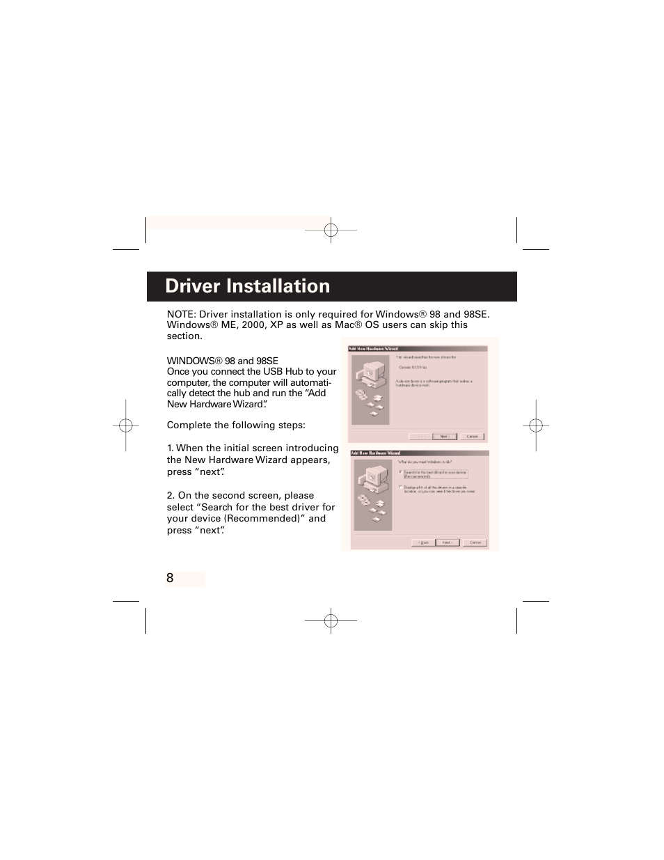 Driver installation | GE HO97958 User Manual | Page 9 / 43