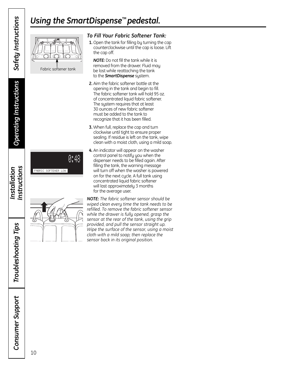 Using the smartdispense, Pedestal | GE Profile SmartDispense SPBD880 User Manual | Page 10 / 64