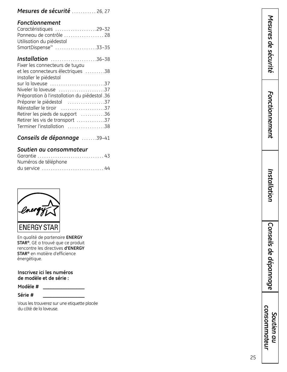 Fonctionnement, Soutien au consommateur | GE Profile SmartDispense SPBD880 User Manual | Page 25 / 64