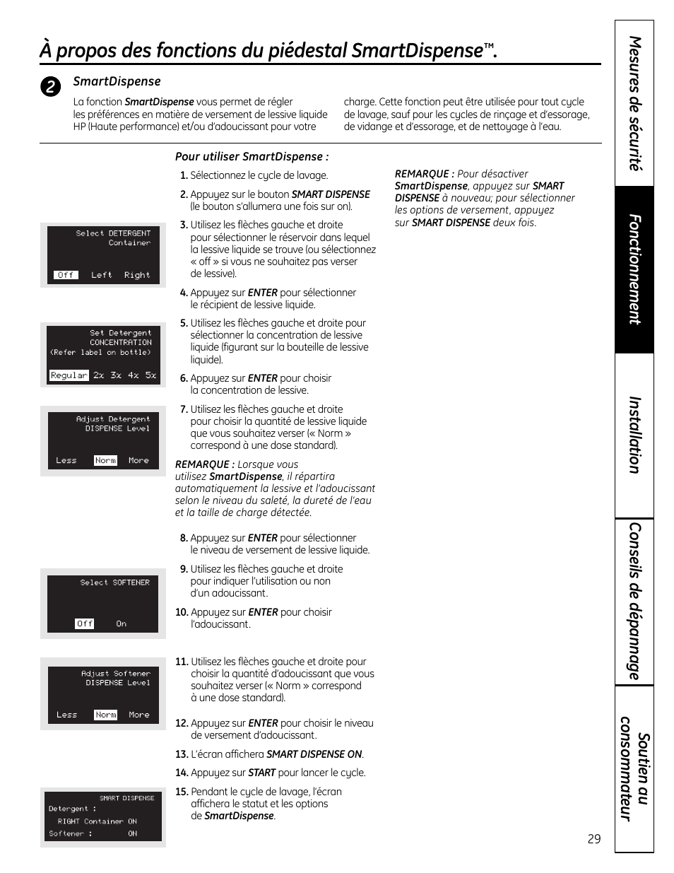 Caractéristiques, Caractéristiques –32, À propos des fonctions du piédestal smartdispense | GE Profile SmartDispense SPBD880 User Manual | Page 29 / 64