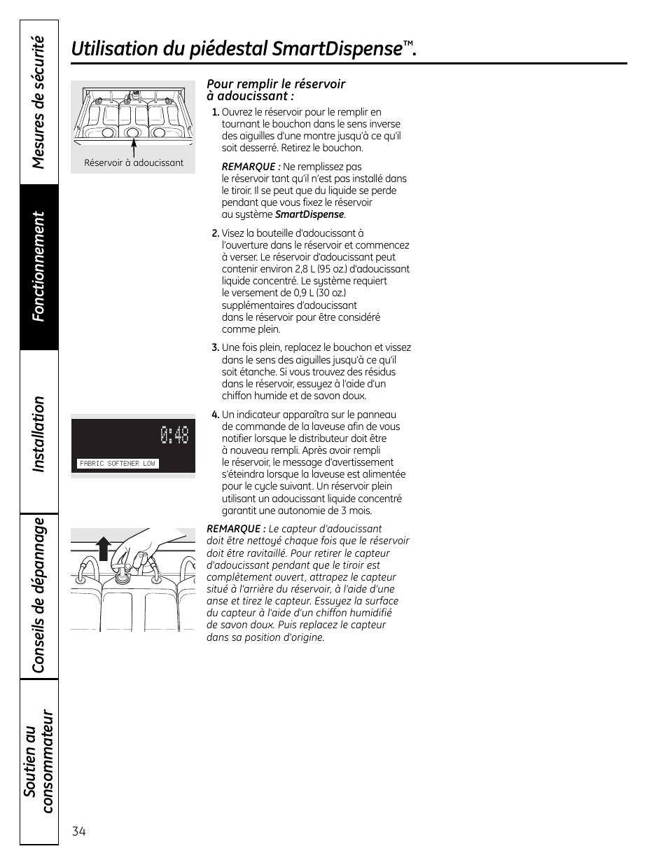Utilisation du piédestal smartdispense | GE Profile SmartDispense SPBD880 User Manual | Page 34 / 64