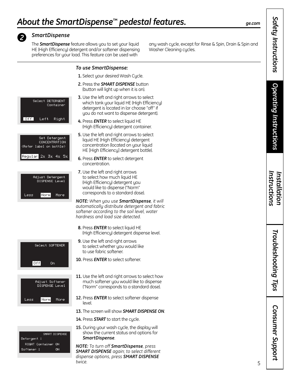 Features, Features –8, About the smartdispense | Pedestal features | GE Profile SmartDispense SPBD880 User Manual | Page 5 / 64