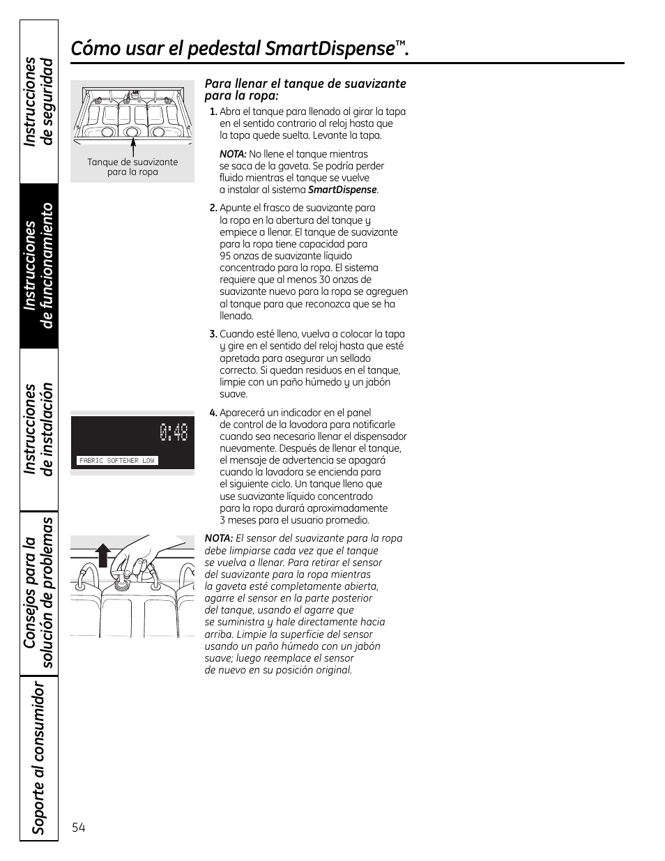Cómo usar el pedestal smartdispense | GE Profile SmartDispense SPBD880 User Manual | Page 54 / 64