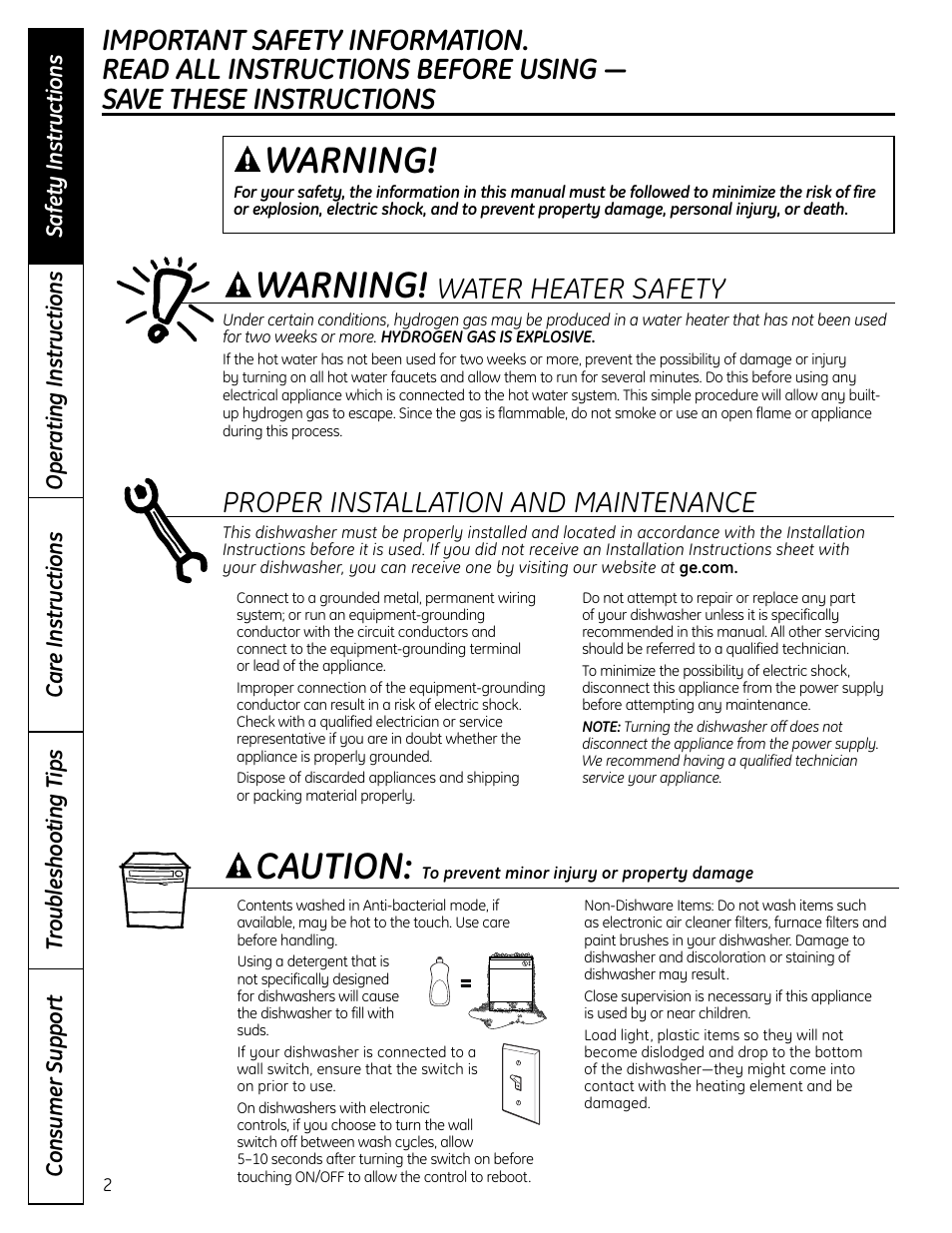 Warning, Warning! caution | GE 165D4700P371 User Manual | Page 2 / 16