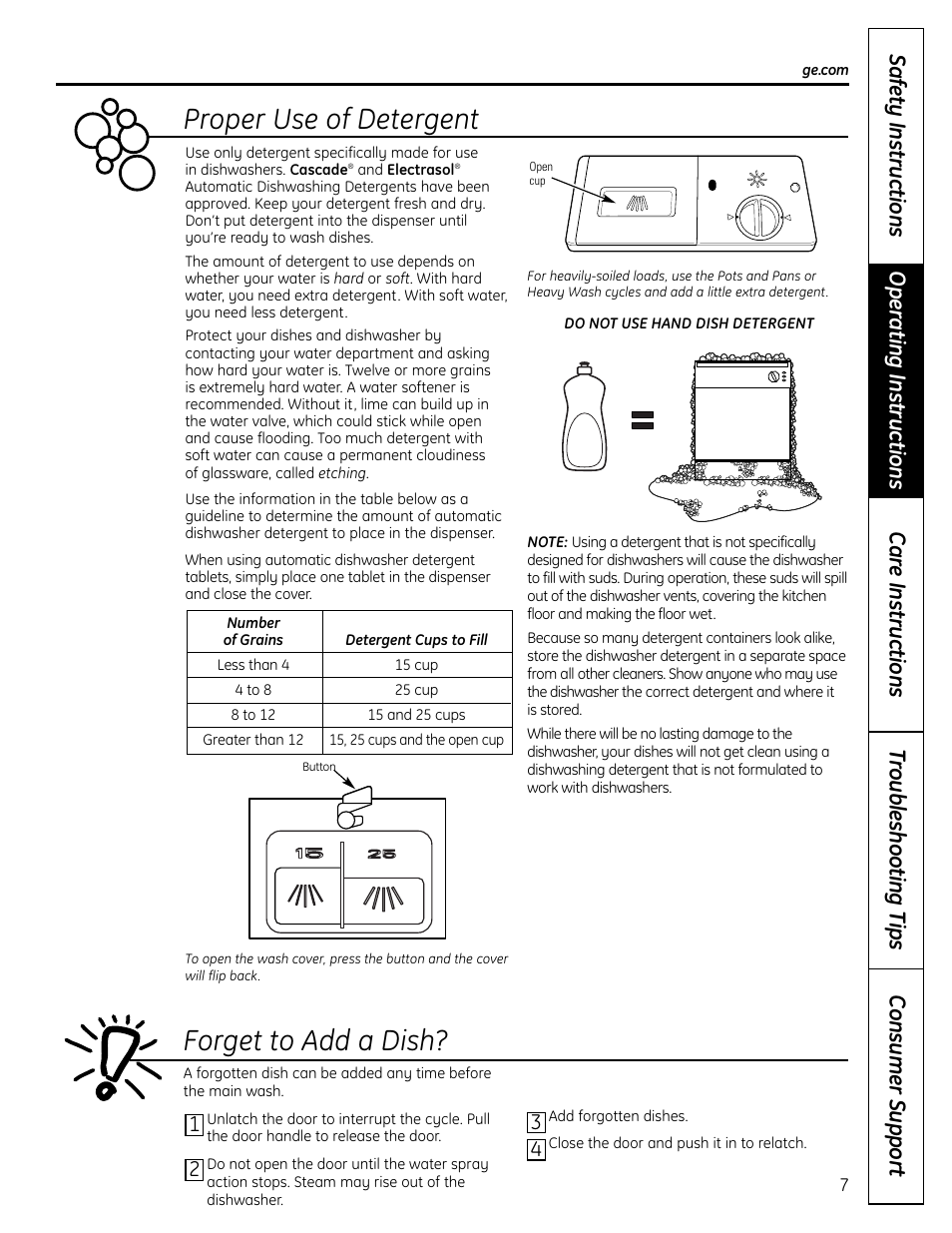 Proper use of detergent, Forget to add a dish | GE 165D4700P371 User Manual | Page 7 / 16