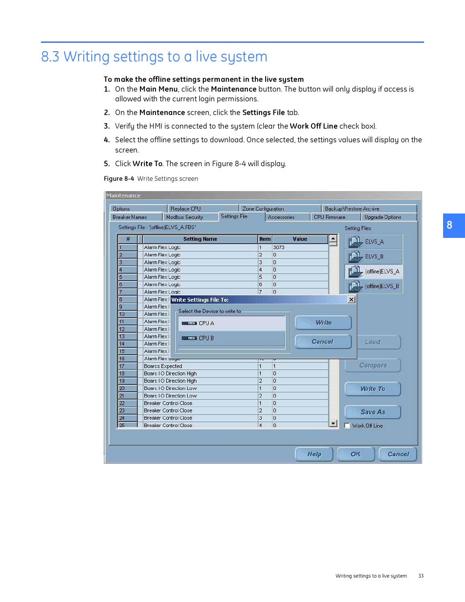 3 writing settings to a live system | GE Industrial Solutions Entellisys System Administrator Manual User Manual | Page 33 / 62