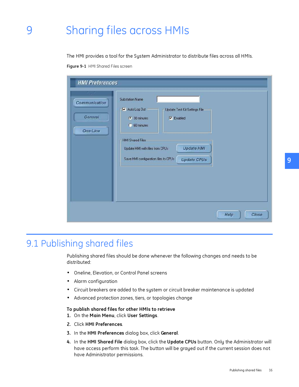 Sharing files across hmis, 1 publishing shared files, 9 sharing files across hmis | 9sharing files across hmis | GE Industrial Solutions Entellisys System Administrator Manual User Manual | Page 35 / 62