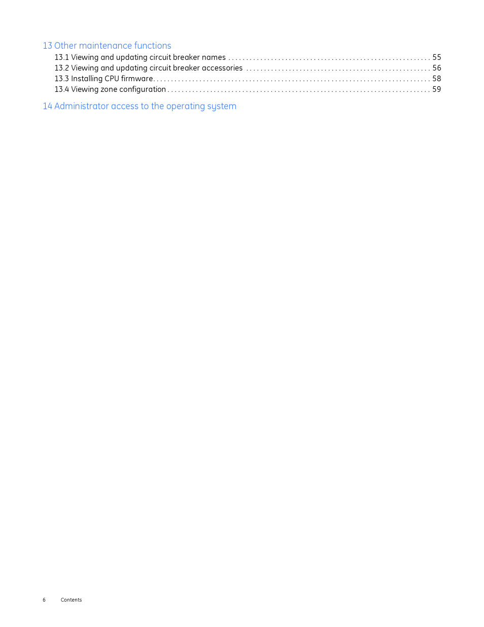 13 other maintenance functions, 14 administrator access to the operating system | GE Industrial Solutions Entellisys System Administrator Manual User Manual | Page 6 / 62