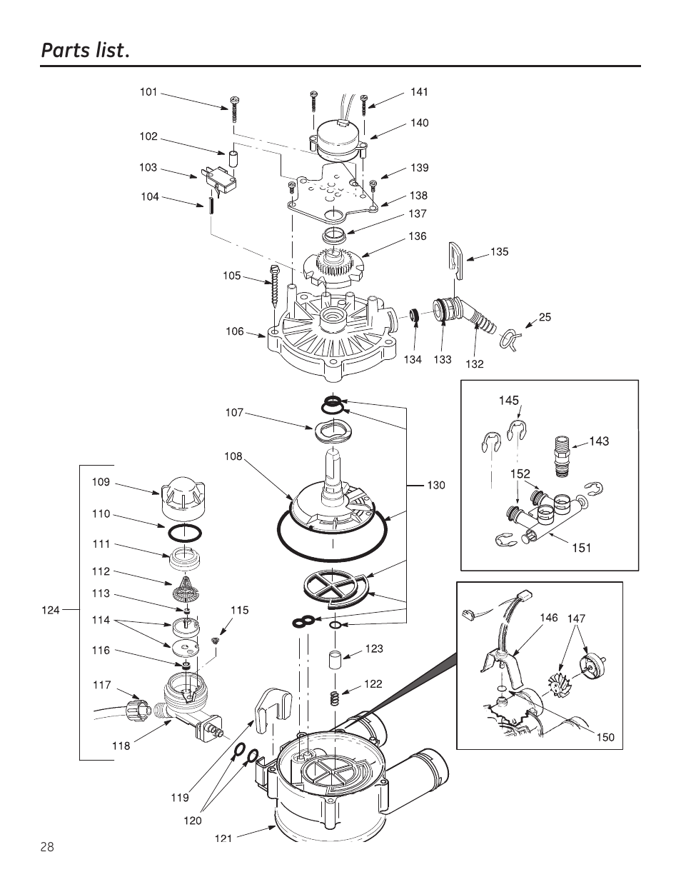 Parts list | GE GXSF40H User Manual | Page 28 / 64