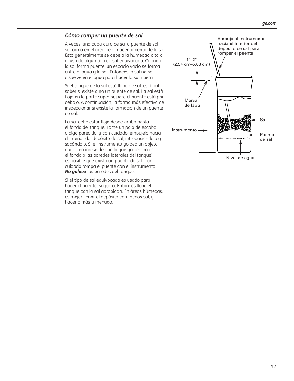 Cómo romper un puente de sal | GE GXSF40H User Manual | Page 47 / 64