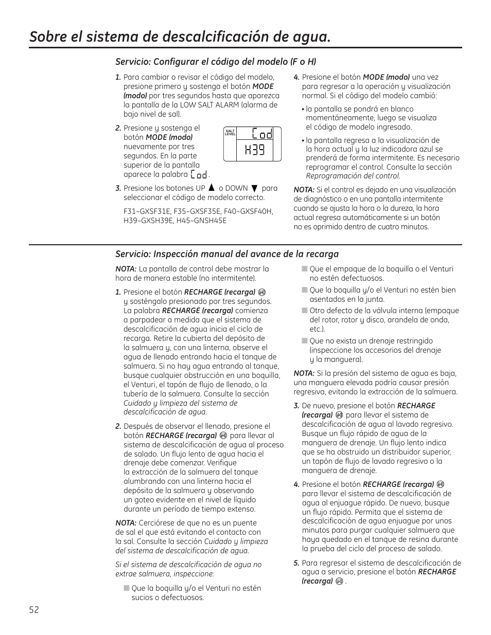 Sobre el sistema de descalcificación de agua | GE GXSF40H User Manual | Page 52 / 64