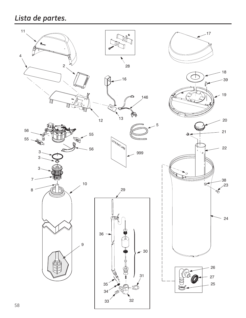 Lista de partes/catálogo, Lista de partes/catálogo –61, Lista de partes | GE GXSF40H User Manual | Page 58 / 64