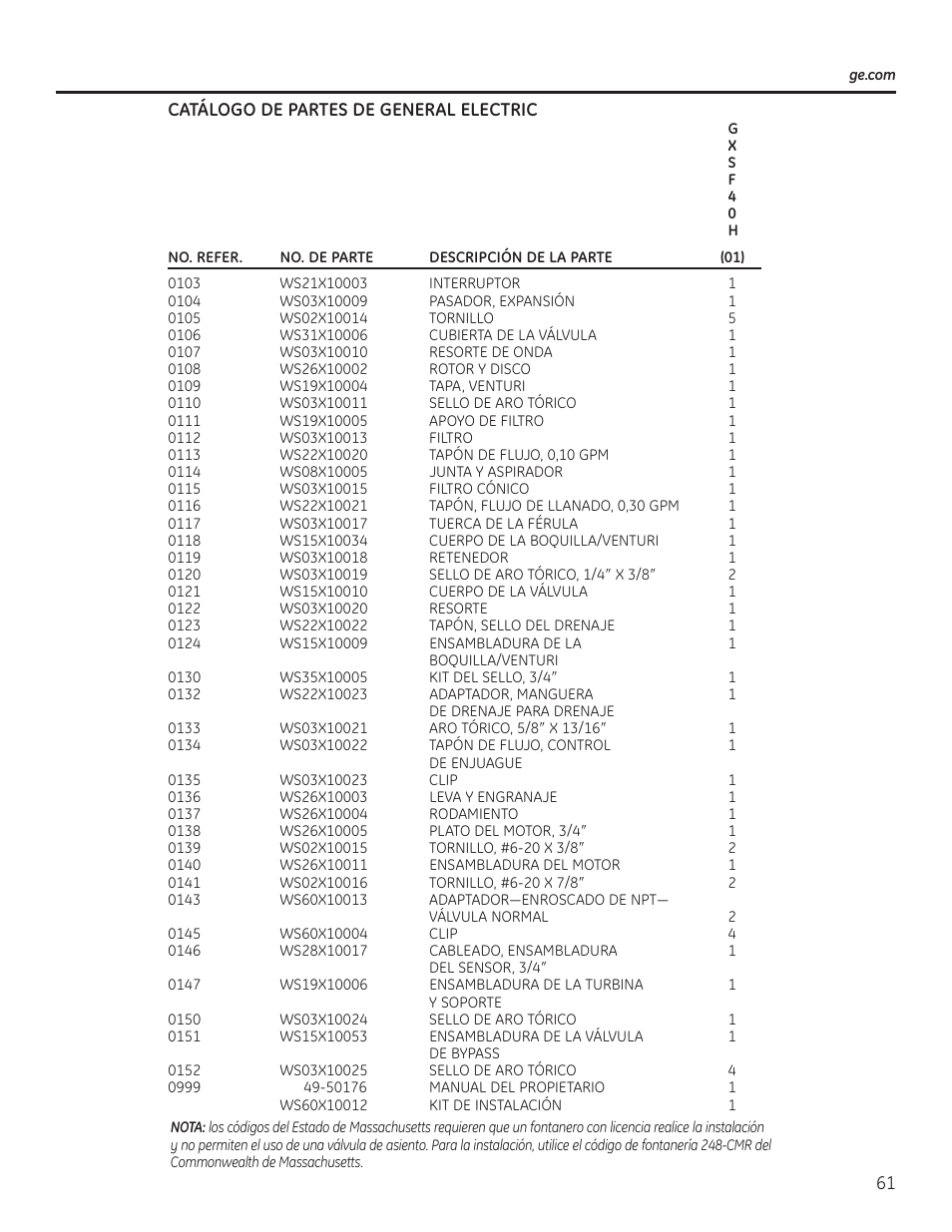 GE GXSF40H User Manual | Page 61 / 64