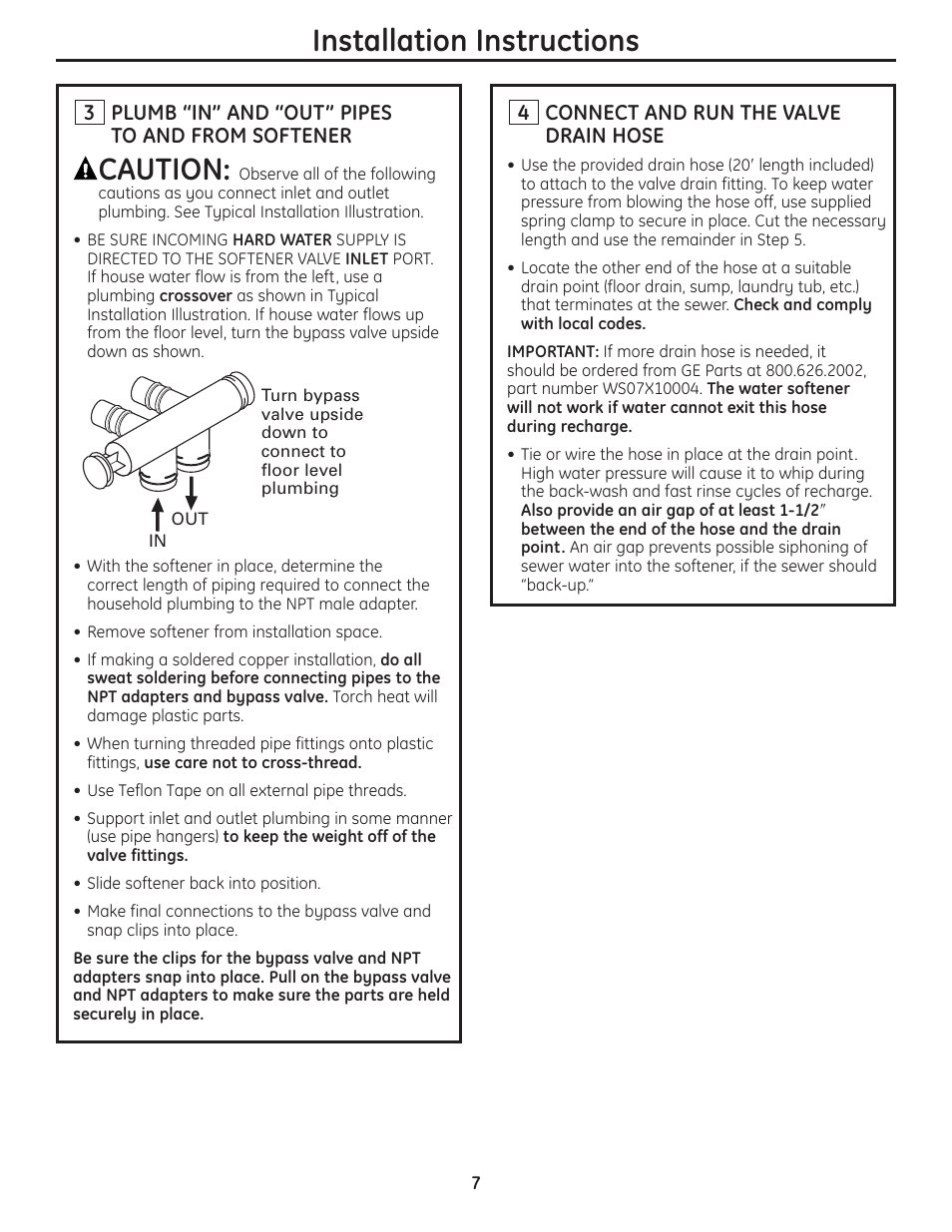 Caution, Installation instructions | GE GXSF40H User Manual | Page 7 / 64