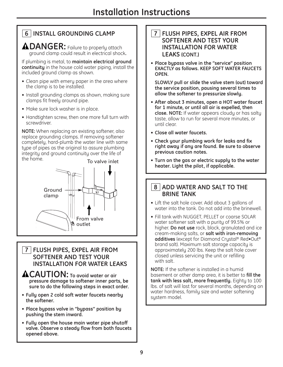 Danger, Installation instructions, Caution | GE GXSF40H User Manual | Page 9 / 64