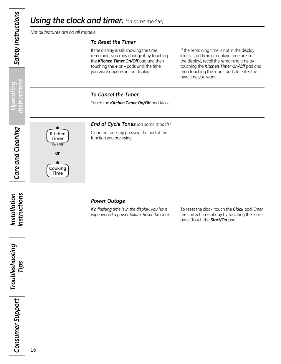 Using the clock and timer | GE 49-85179 User Manual | Page 16 / 52