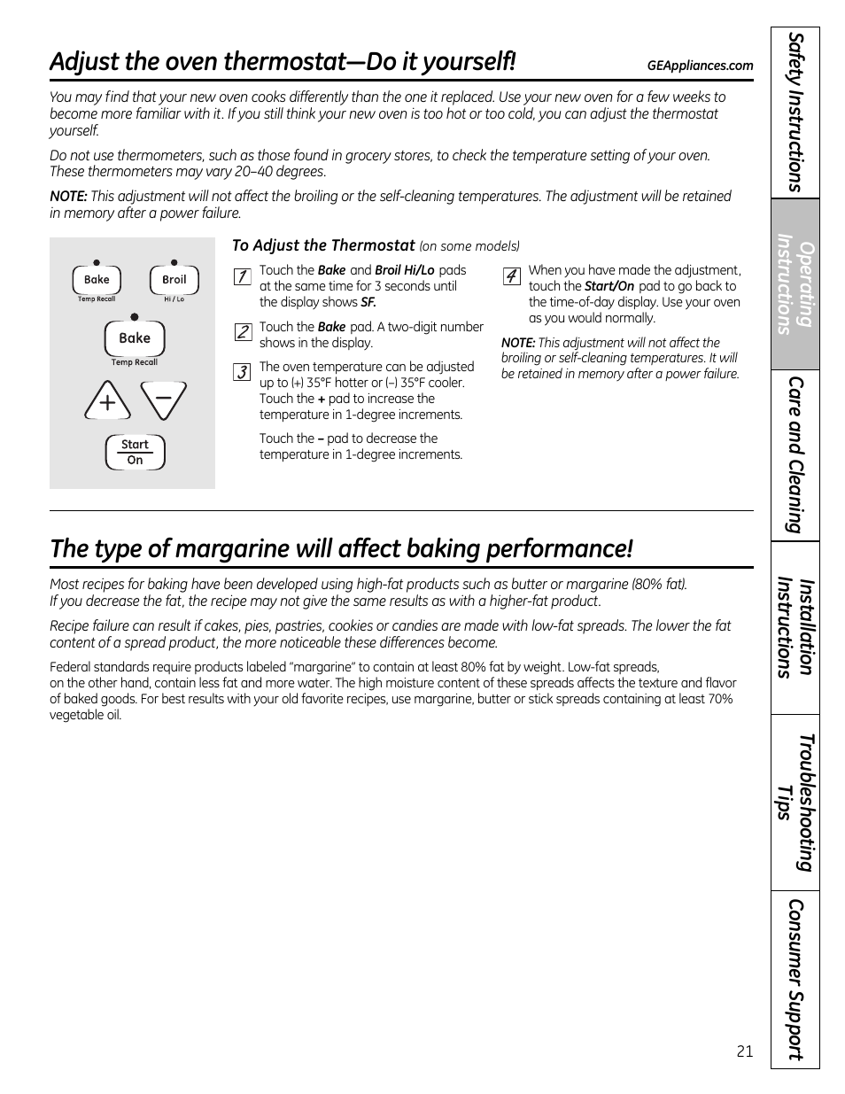 Thermostat adjustment, Adjust the oven thermostat—do it yourself | GE 49-85179 User Manual | Page 21 / 52