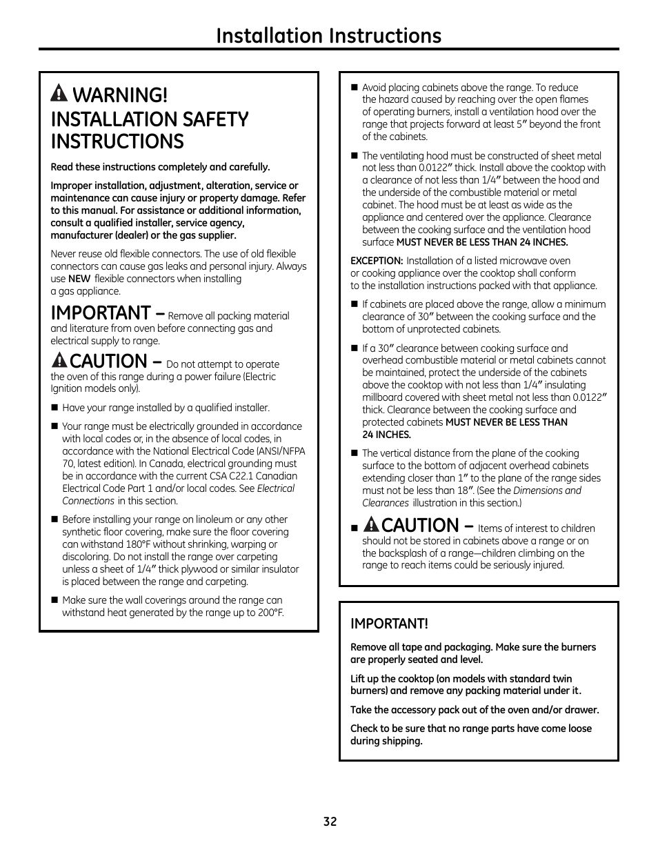 Important, Caution | GE 49-85179 User Manual | Page 32 / 52