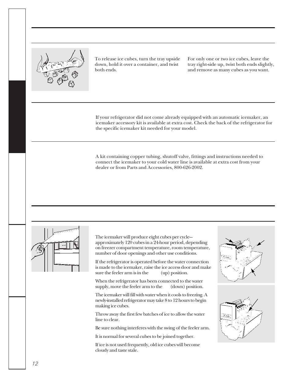 Ice service, Ice and water dispenser, Ice service ice and water dispenser | About ice service, About the automatic icemaker | GE 22-27 User Manual | Page 12 / 88