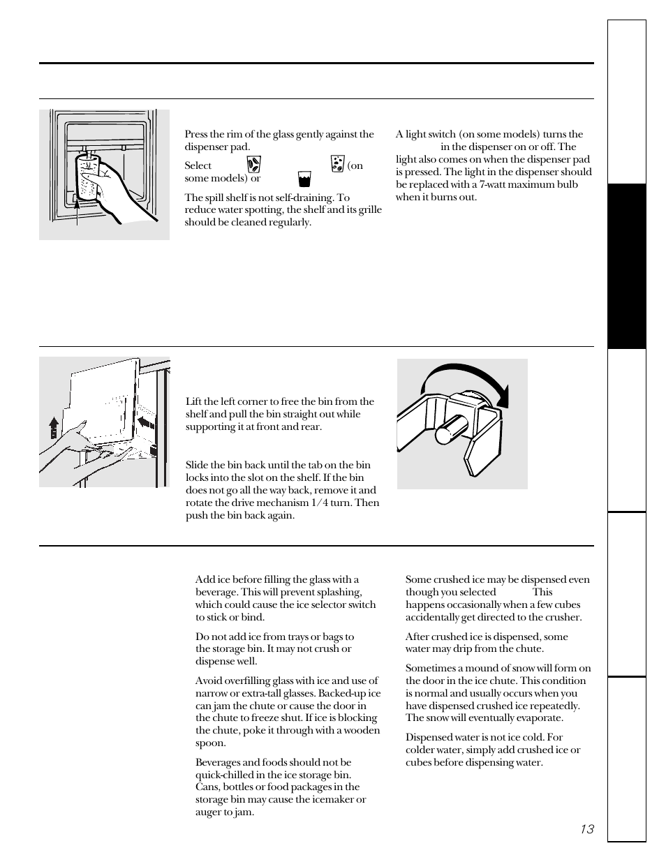 About the ice and water dispenser | GE 22-27 User Manual | Page 13 / 88