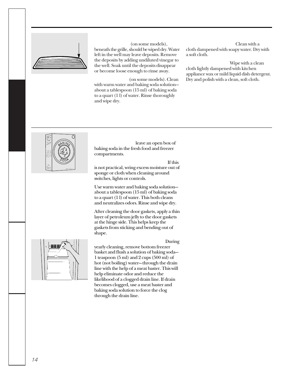 Care and cleaning, Care and cleaning –16, Care and cleaning of the refrigerator | GE 22-27 User Manual | Page 14 / 88