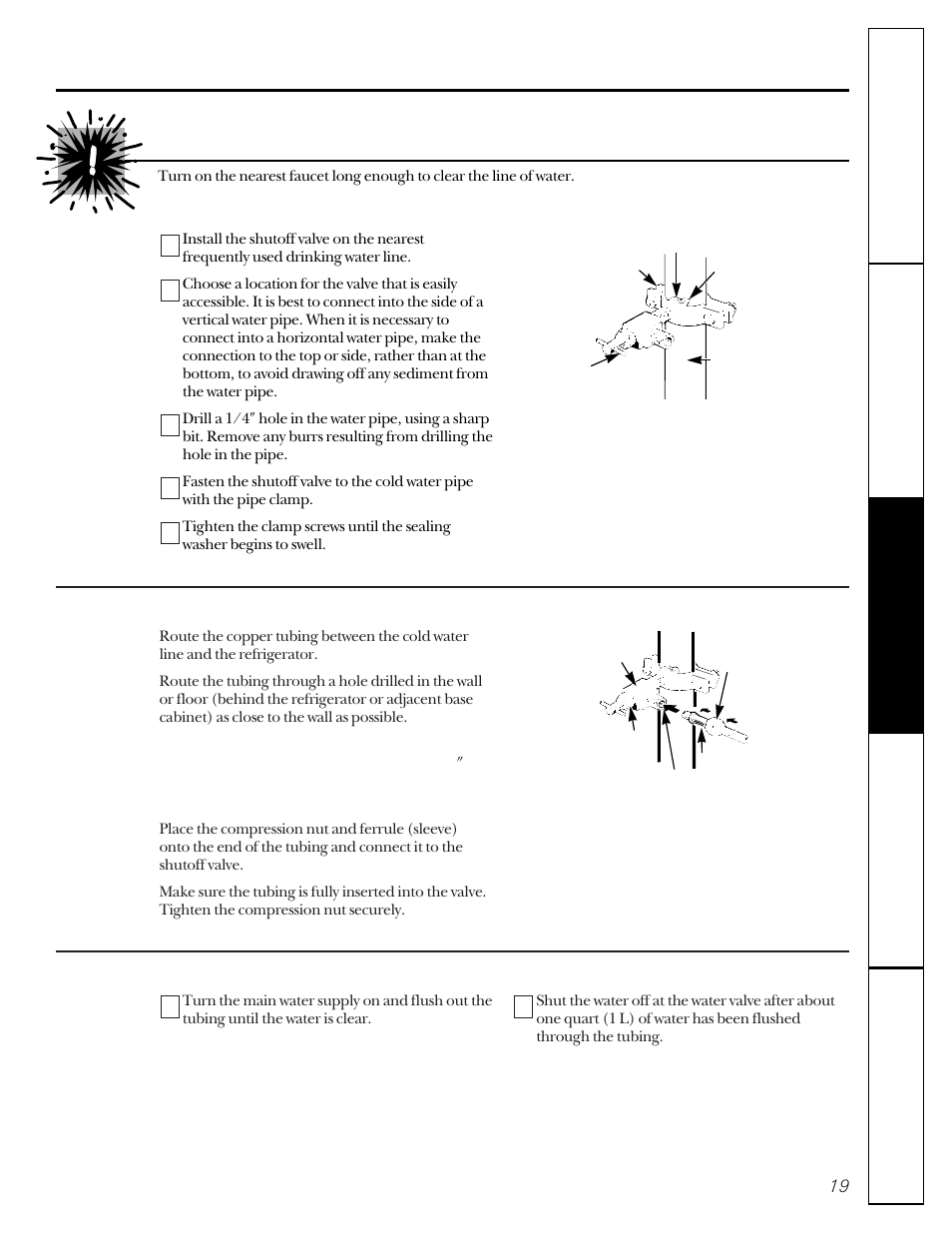 Water line installation, Shut off the main water supply | GE 22-27 User Manual | Page 19 / 88