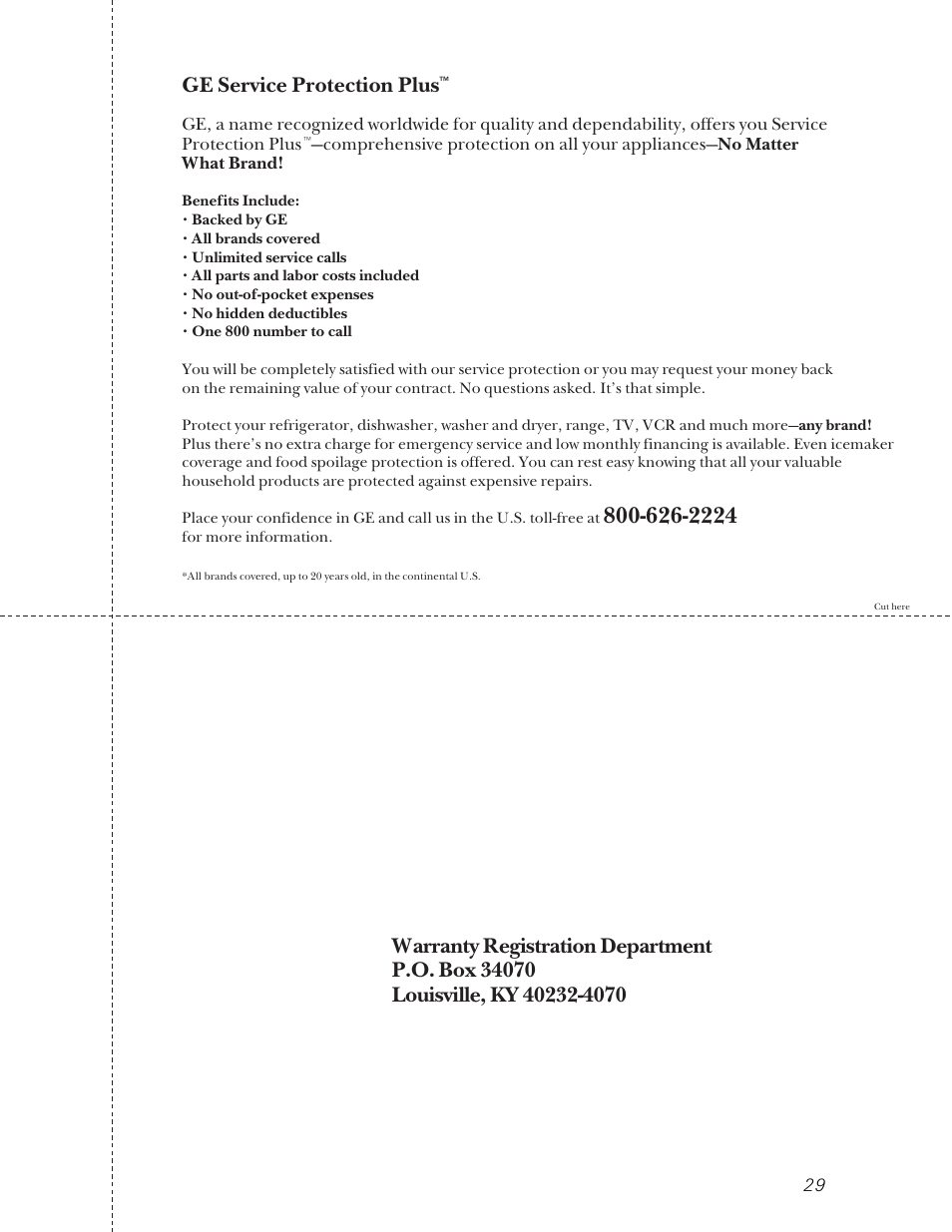 Product registration, We’ll cover any appliance. anywhere. anytime, General electric company | GE 22-27 User Manual | Page 29 / 88