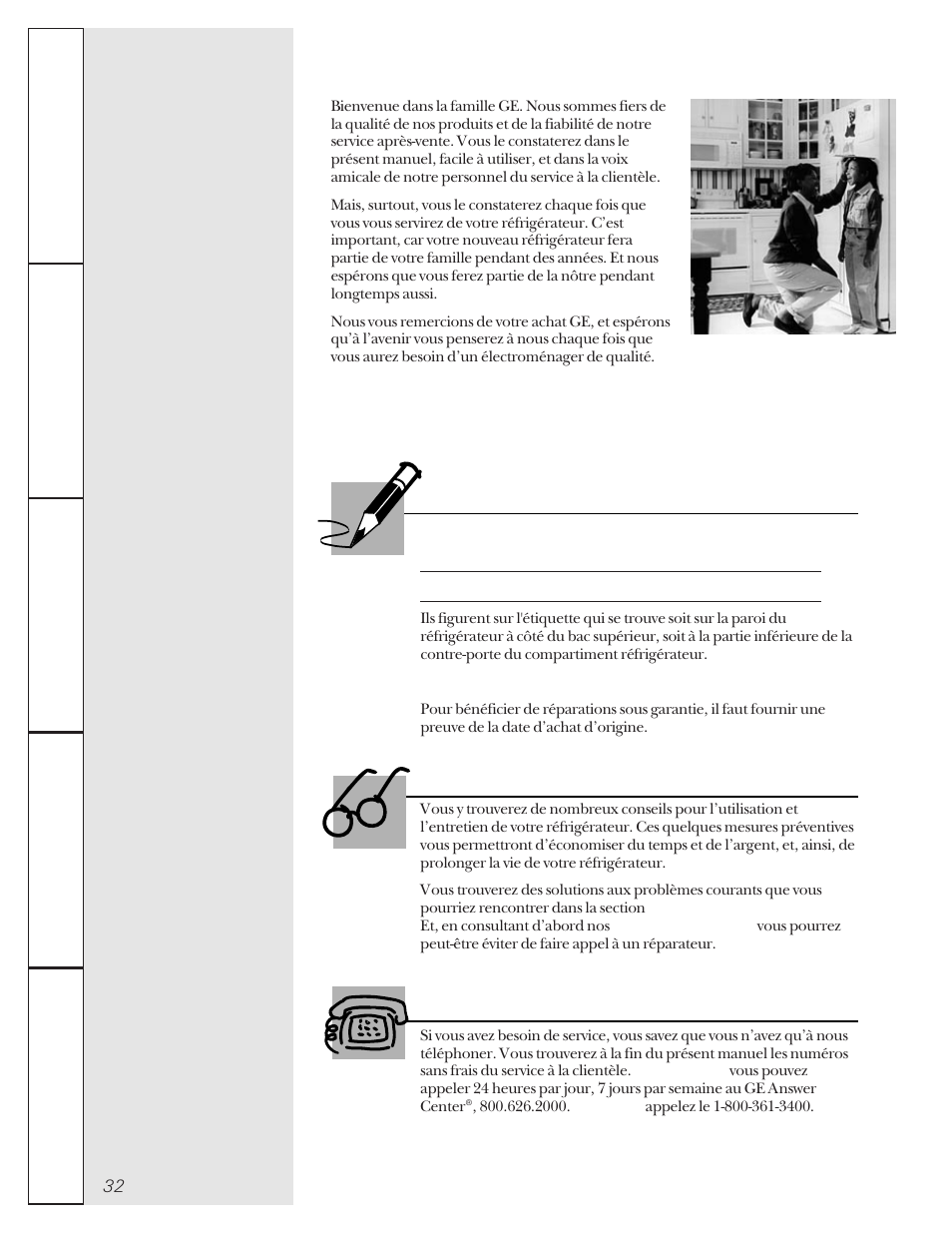 Ge et vous, un partenariat de service, À conserver soigneusement, Lisez votre manuel si vous avez besoin de service | GE 22-27 User Manual | Page 32 / 88