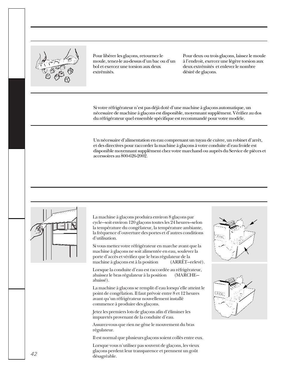 Service à glaçons, Le distributeur d’eau et de glaçons | GE 22-27 User Manual | Page 42 / 88