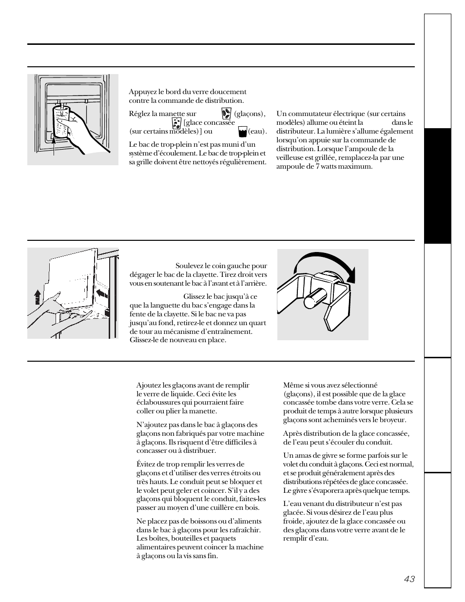 Le distributeur d’eau et de glaçons | GE 22-27 User Manual | Page 43 / 88