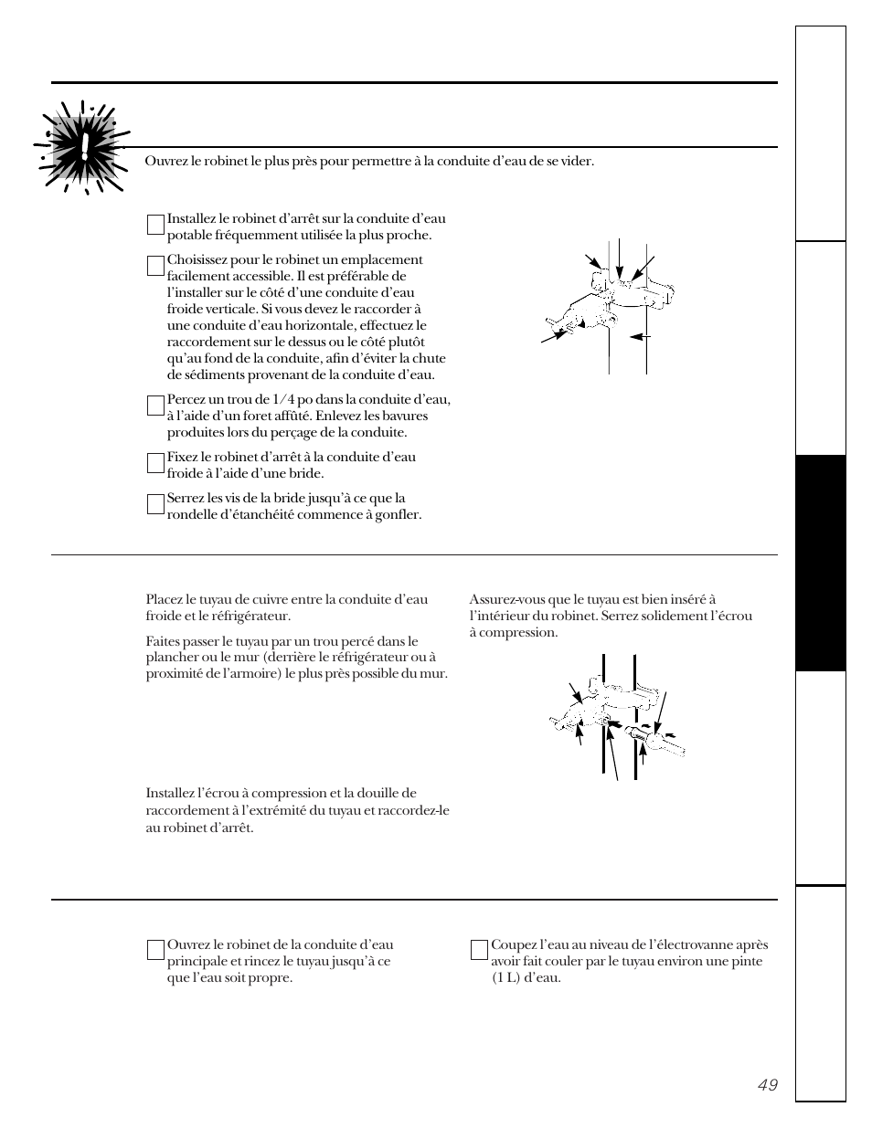 Fermez le robinet de la conduite d’eau principale | GE 22-27 User Manual | Page 49 / 88