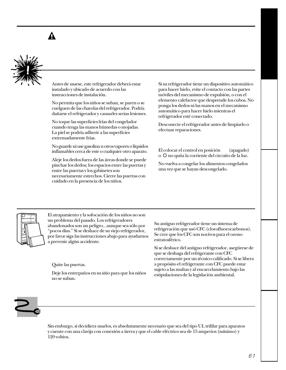 Advertencia, Precauciones de seguridad, Uso de cables de extension | GE 22-27 User Manual | Page 61 / 88