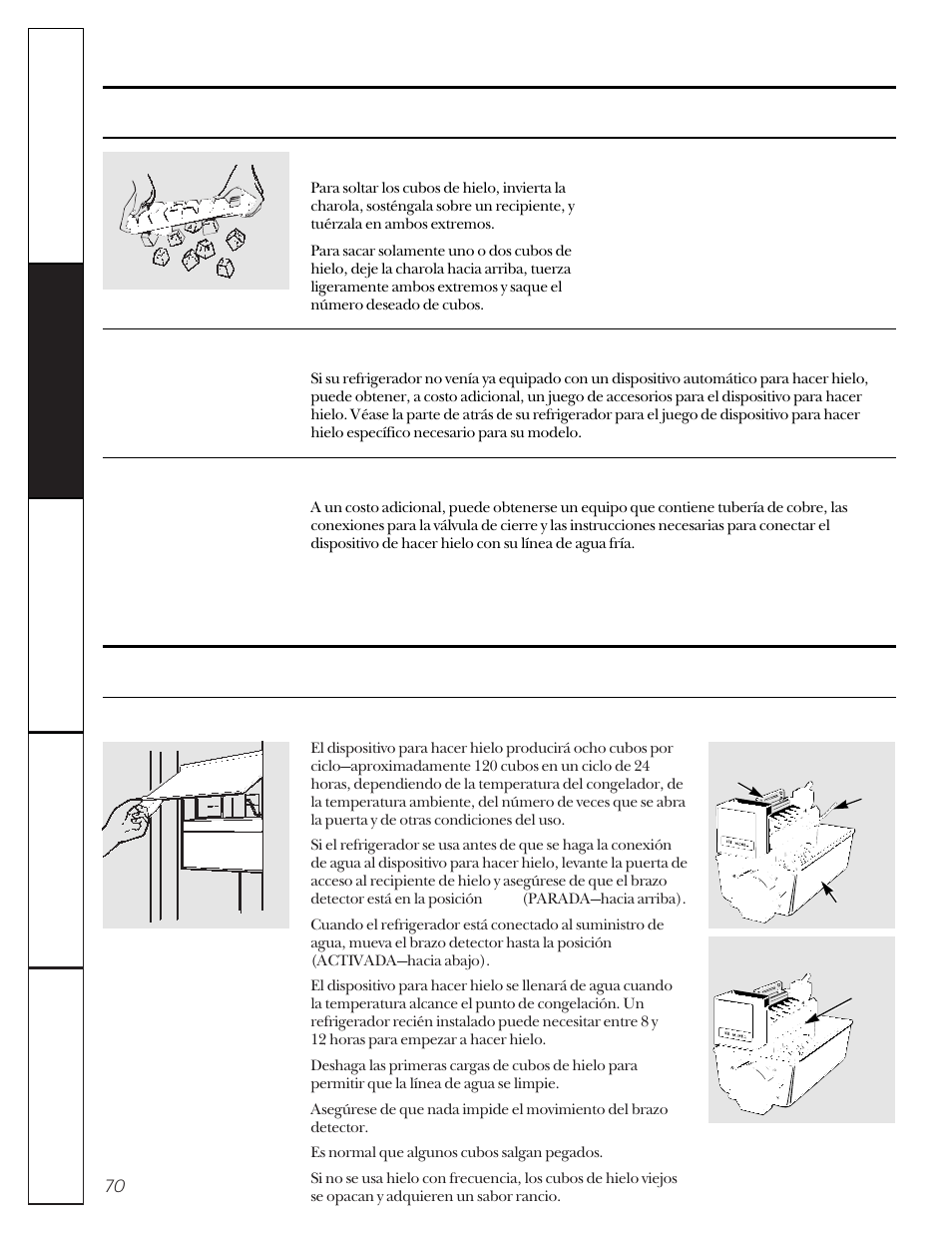 El dispositivo automático para hacer hielo, Servicio de hielo | GE 22-27 User Manual | Page 70 / 88