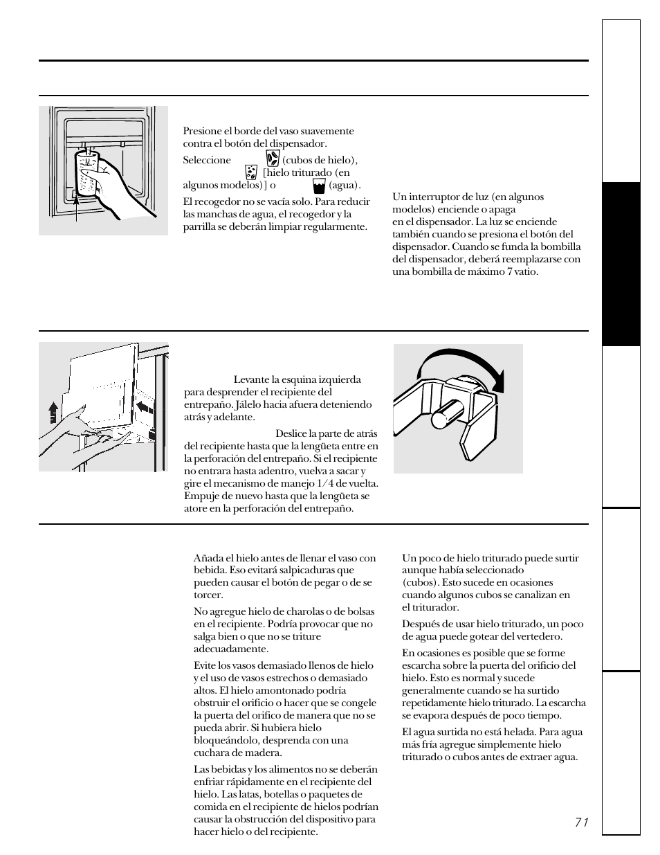 El dispensador de agua y de hielo | GE 22-27 User Manual | Page 71 / 88