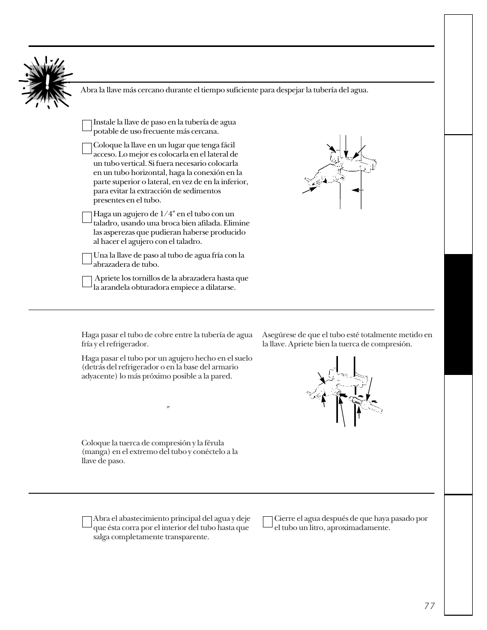 Corte el paso de agua del abastecimiento principal | GE 22-27 User Manual | Page 77 / 88