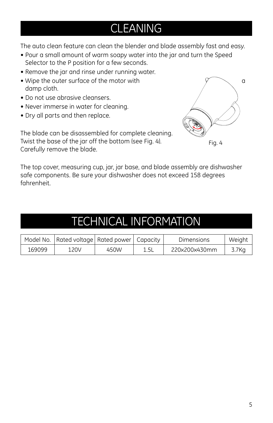 Cleaning, Technical information | GE 681131690997 User Manual | Page 5 / 6