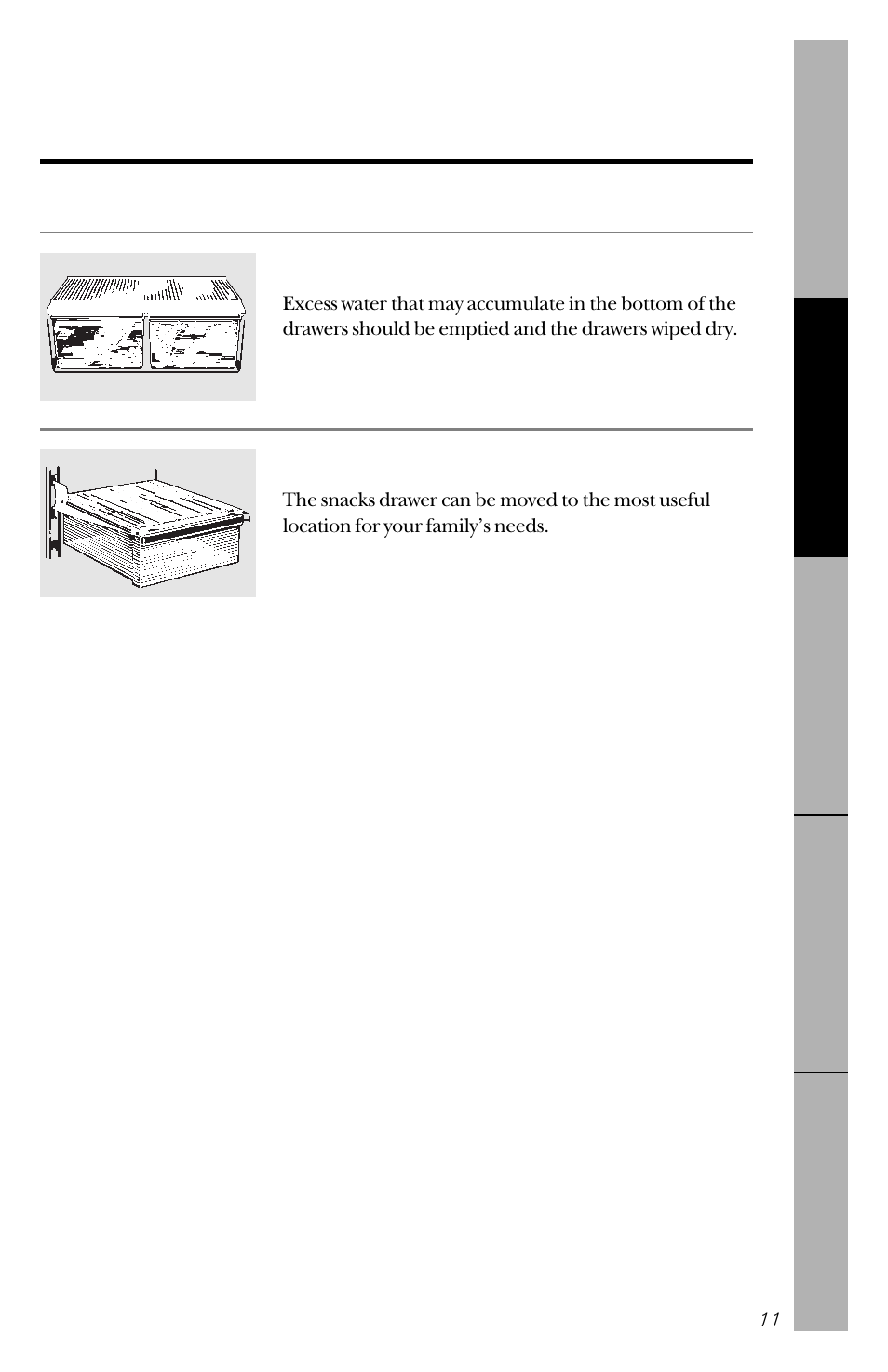 Storage drawers, Storage drawers , 12, About the storage drawers | GE 14 User Manual | Page 11 / 40