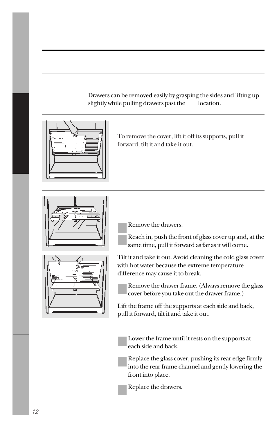 About storage drawer and cover removal | GE 14 User Manual | Page 12 / 40