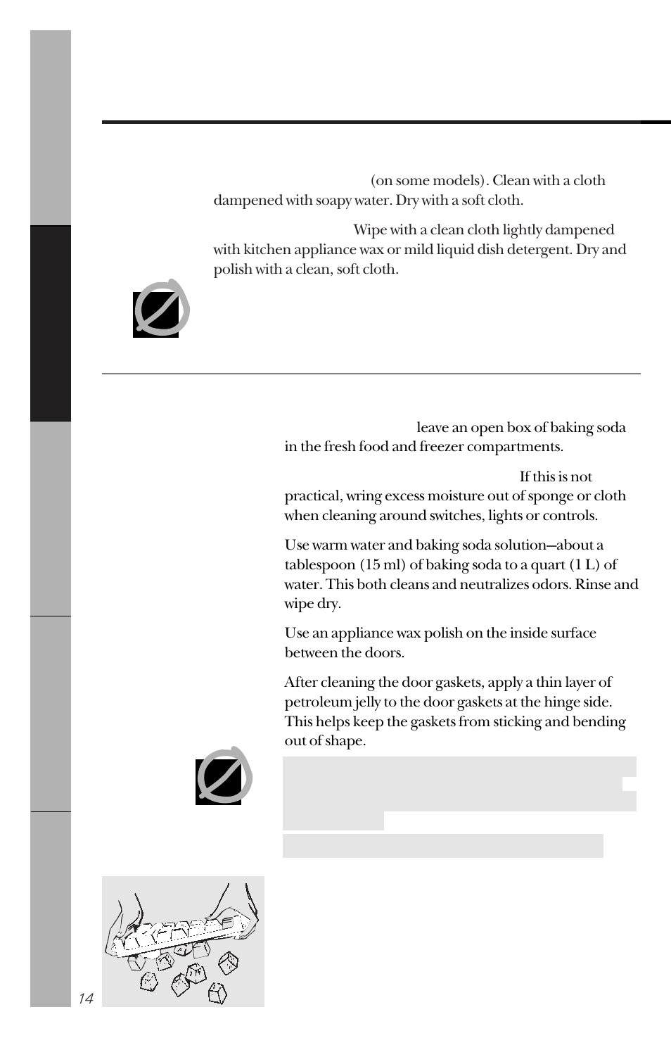 Care and cleaning, Care and cleaning –16, Care and cleaning of the refrigerator | GE 14 User Manual | Page 14 / 40