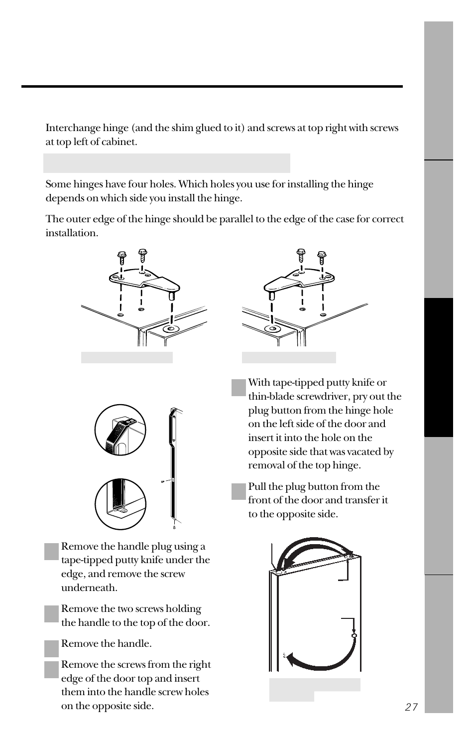 Reversing the door handles | GE 14 User Manual | Page 27 / 40