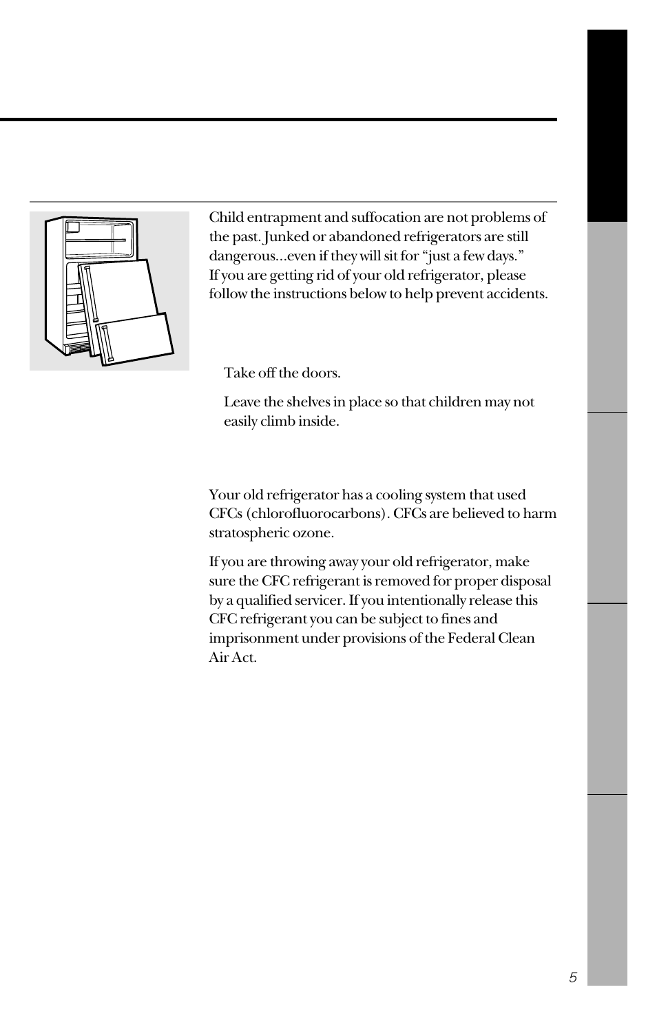 Important: proper disposal of the refrigerator | GE 14 User Manual | Page 5 / 40