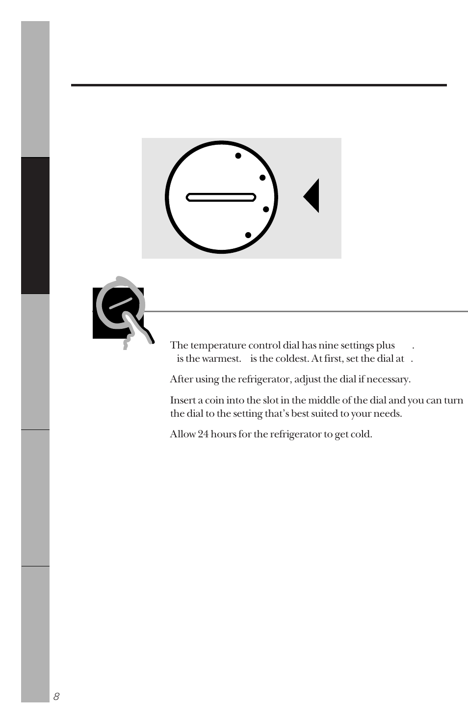 Temperature control dial, About the temperature control dial, Control settings | GE 14 User Manual | Page 8 / 40