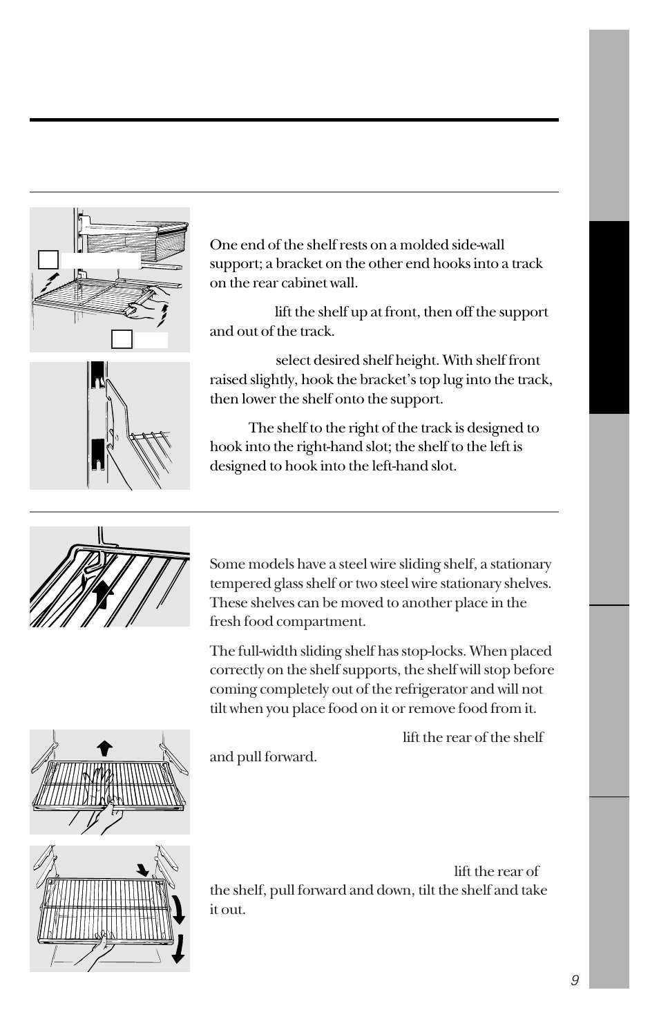 Shelves, Shelves , 10, About the fresh food compartment shelves | GE 14 User Manual | Page 9 / 40