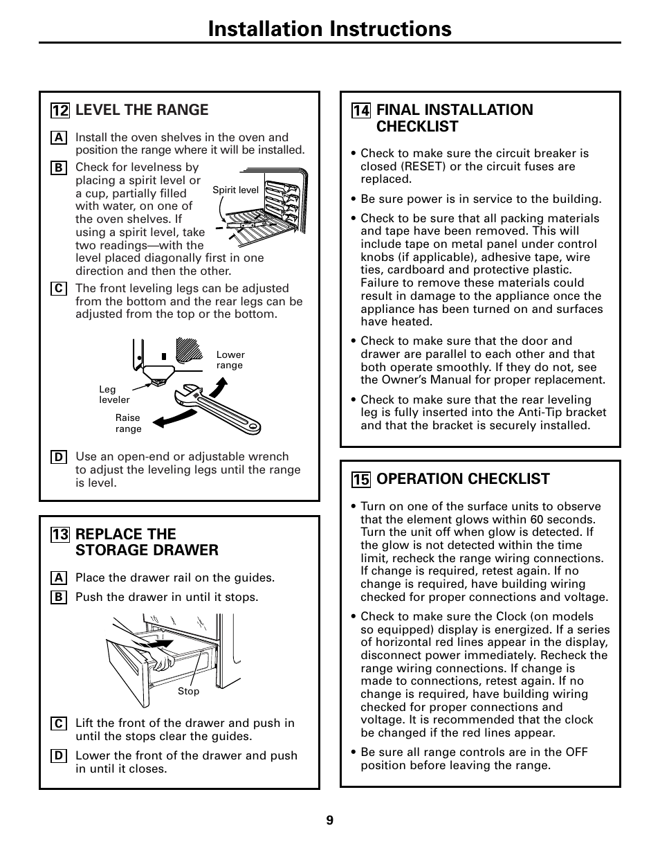 Installation instructions | GE Free-Standing Electric Ranges User Manual | Page 9 / 12