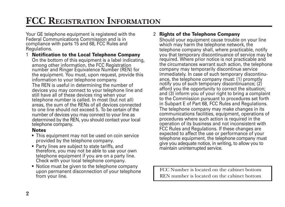 Fcc r, Egistration, Nformation | GE 15298530 User Manual | Page 2 / 24