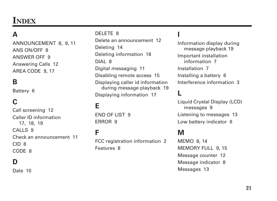 Ndex | GE 15298530 User Manual | Page 21 / 24
